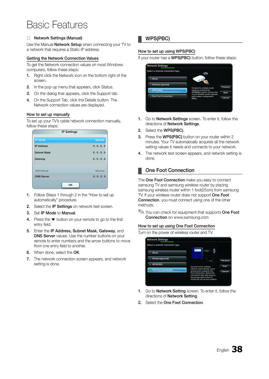 Samsung TA950 user manual One Foot Connection 