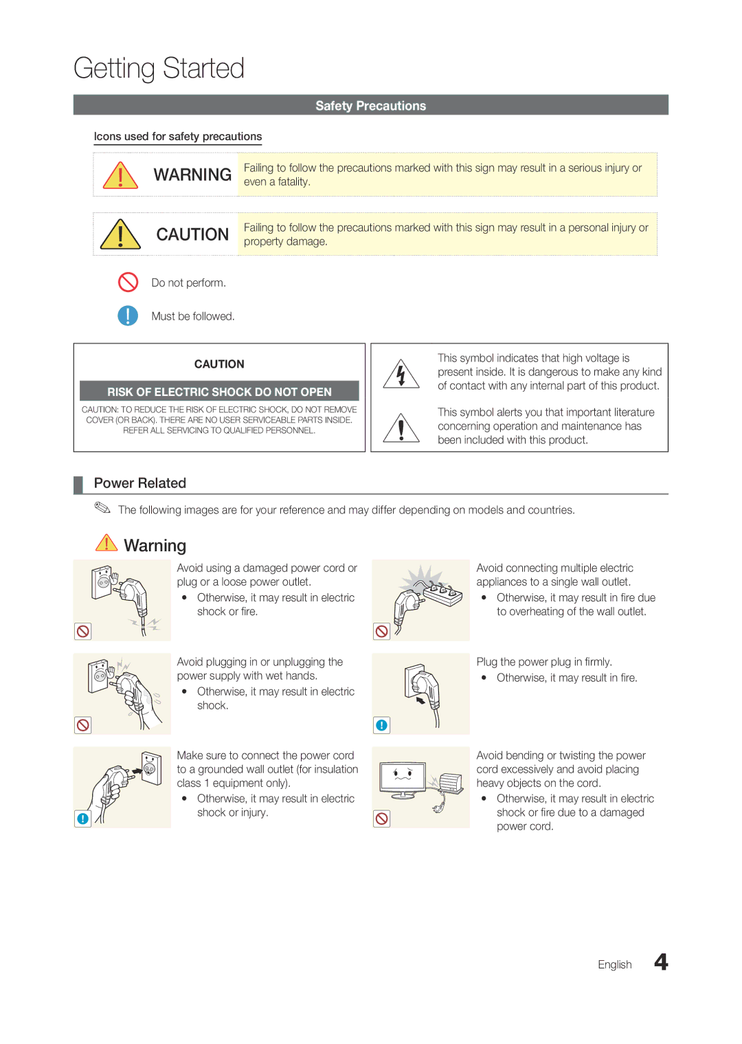 Samsung TA950 user manual Power Related, Safety Precautions 