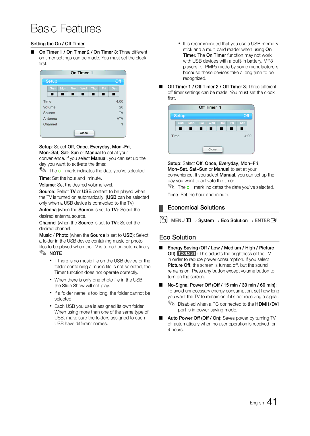 Samsung TA950 user manual Economical Solutions, OO MENUm→ System → Eco Solution → Entere 