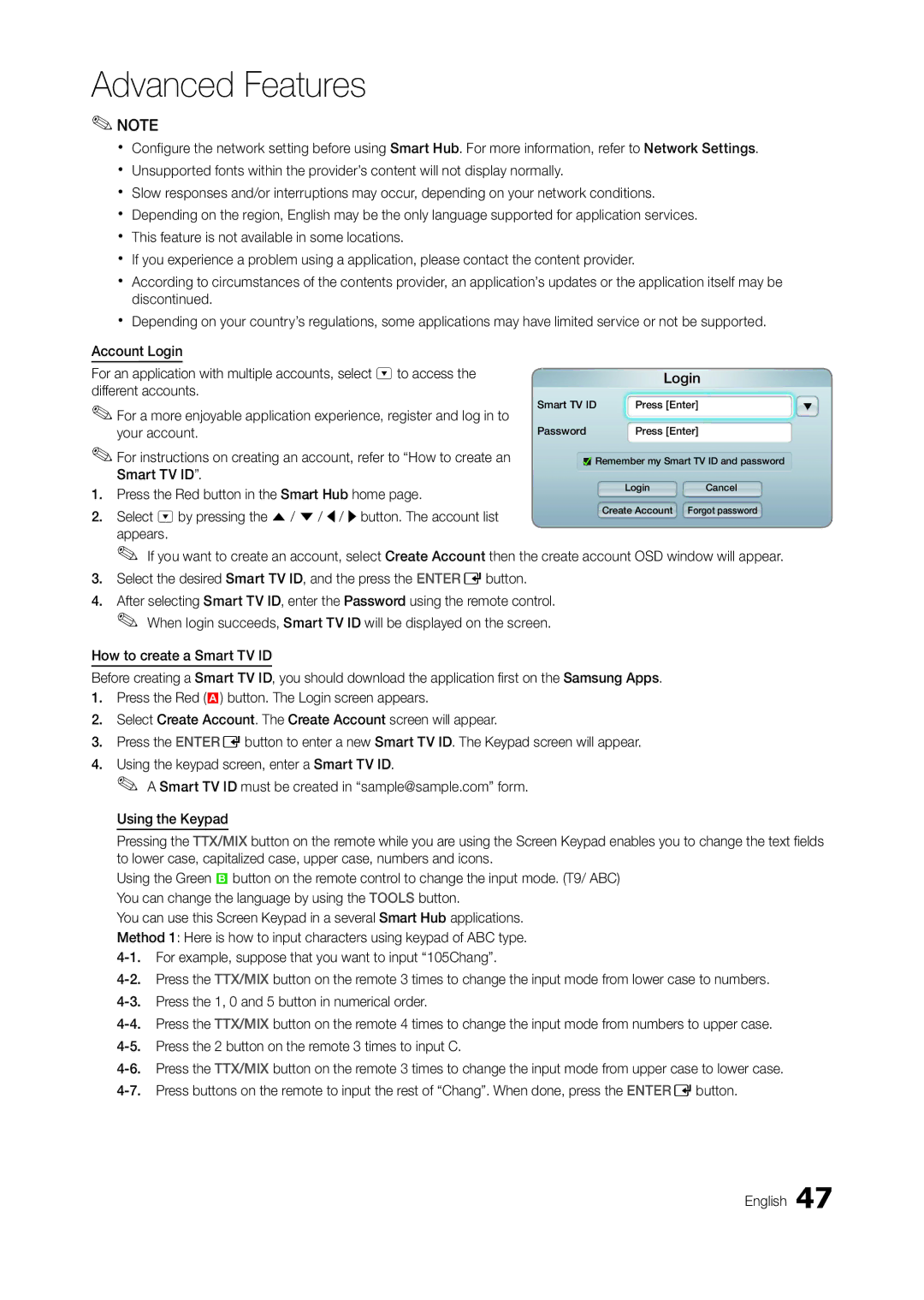 Samsung TA950 user manual Smart TV ID Password 