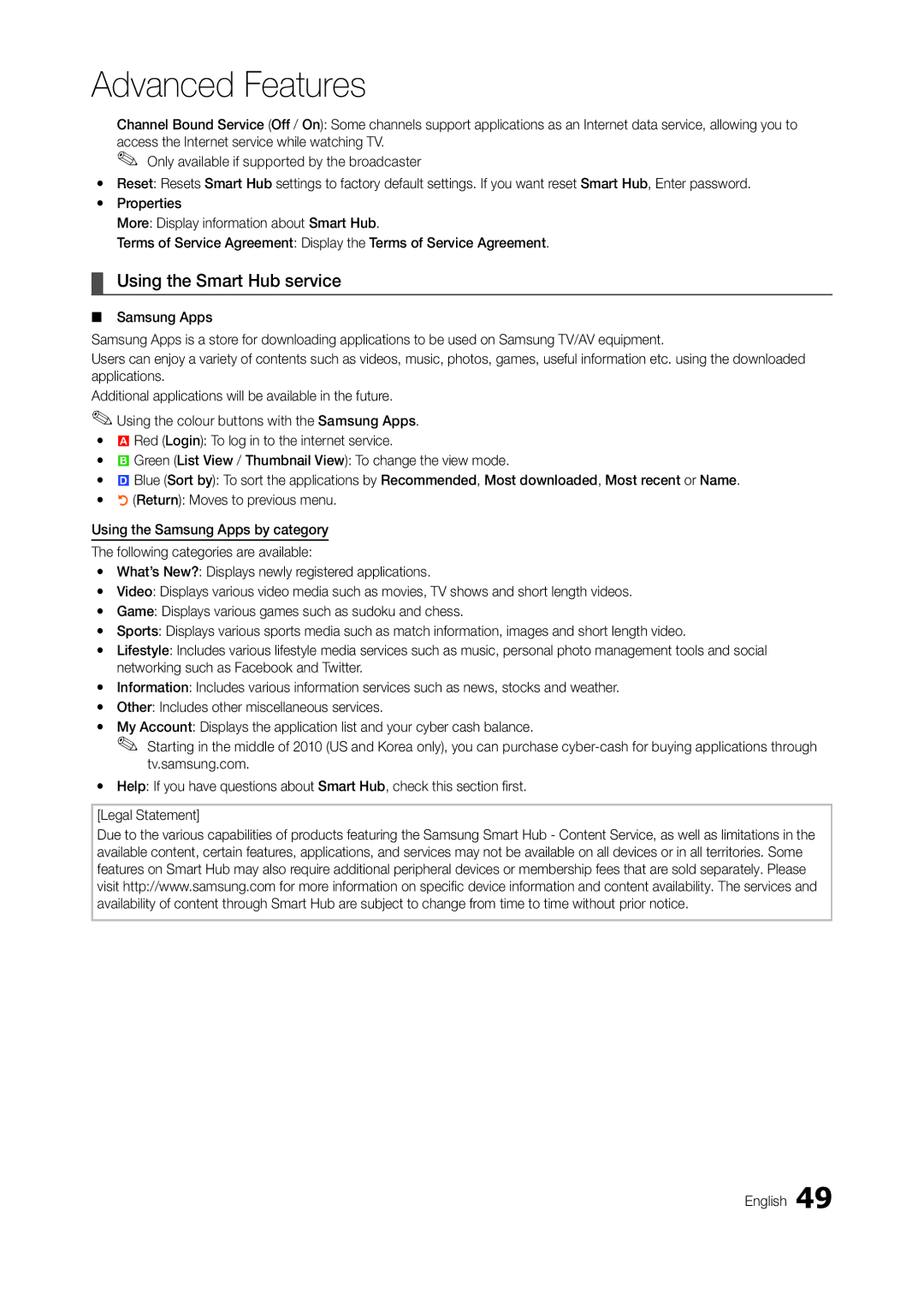 Samsung TA950 user manual Using the Smart Hub service 