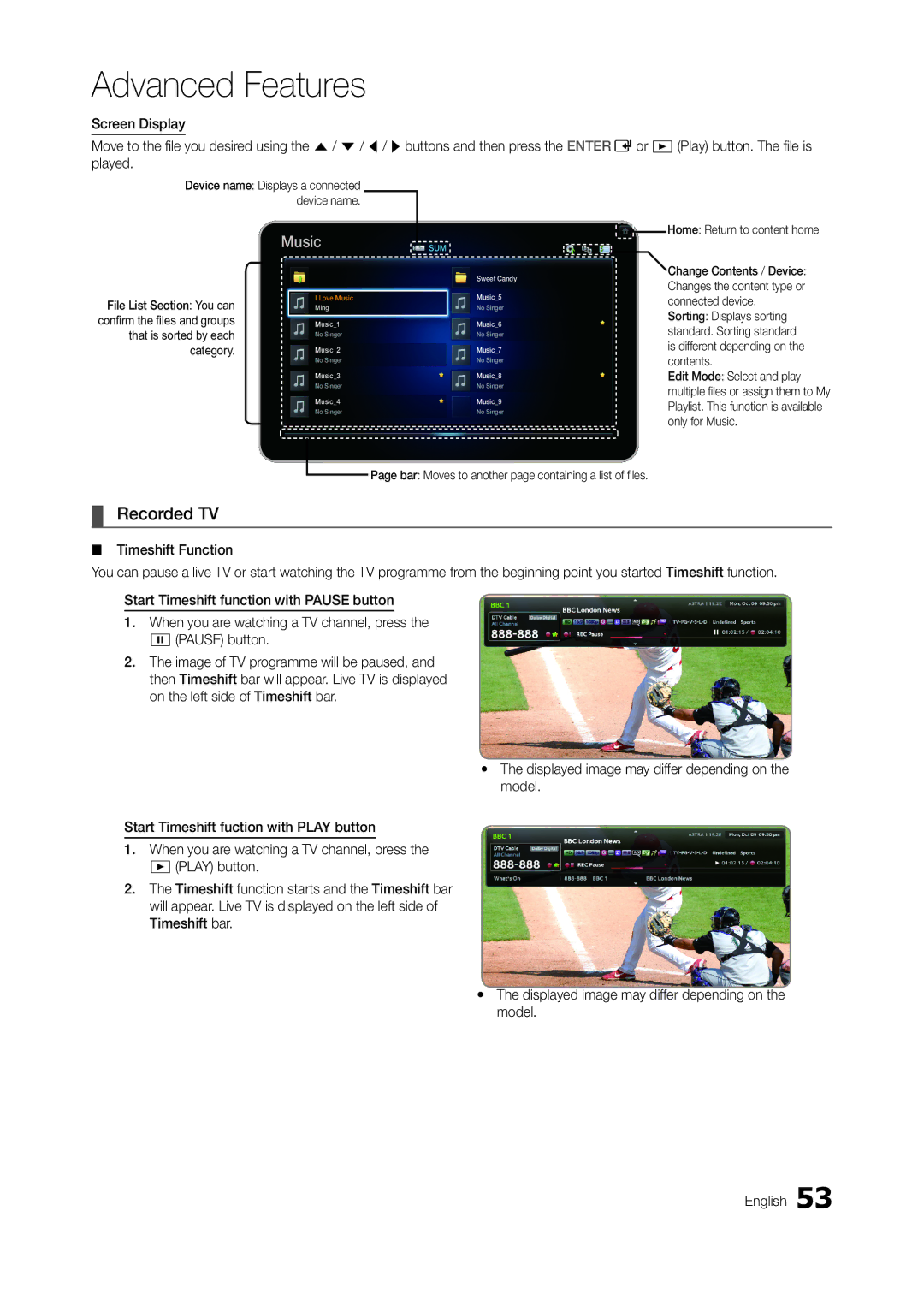 Samsung TA950 user manual Recorded TV, Home Return to content home 