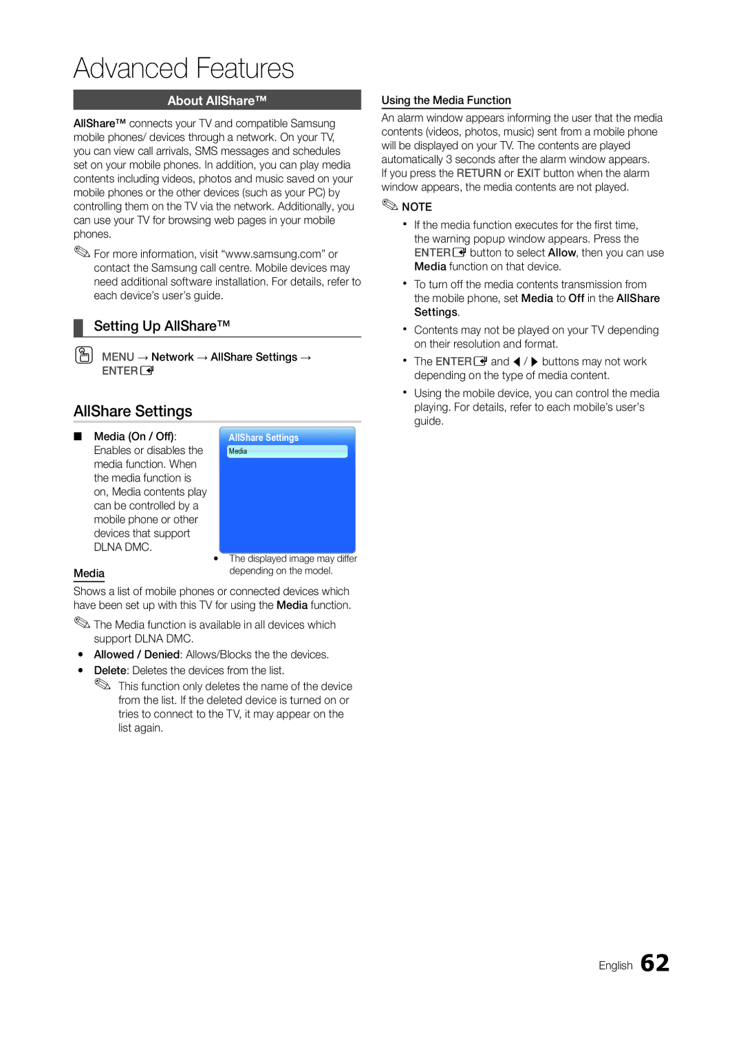 Samsung TA950 user manual Setting Up AllShare, About AllShare 