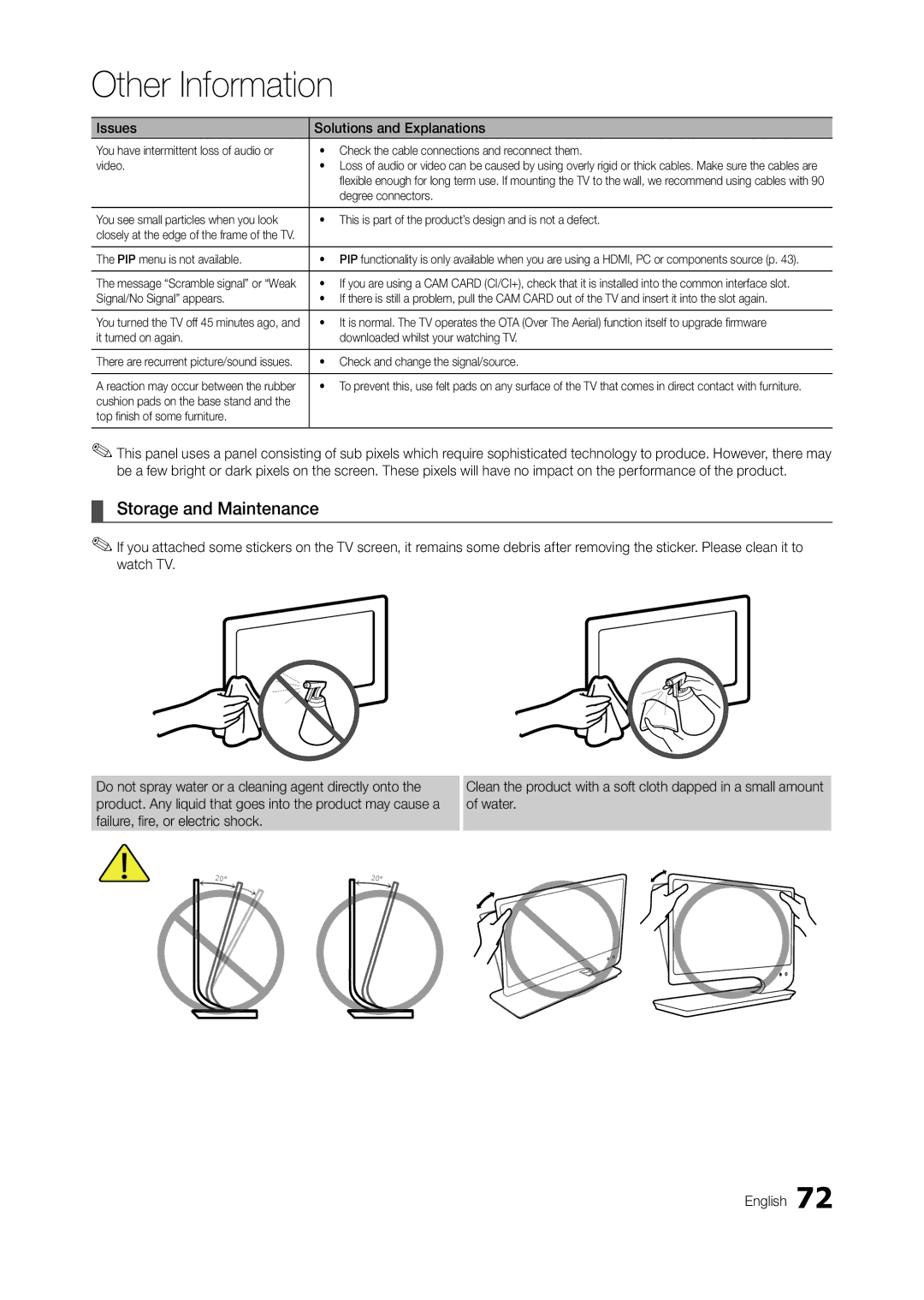 Samsung TA950 user manual Storage and Maintenance 