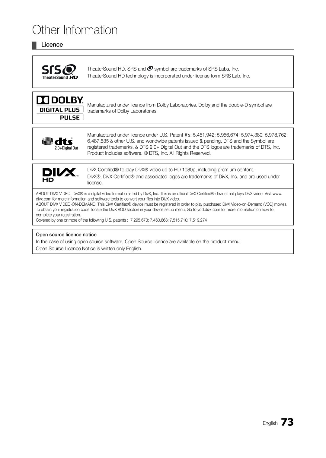 Samsung TA950 user manual Licence 