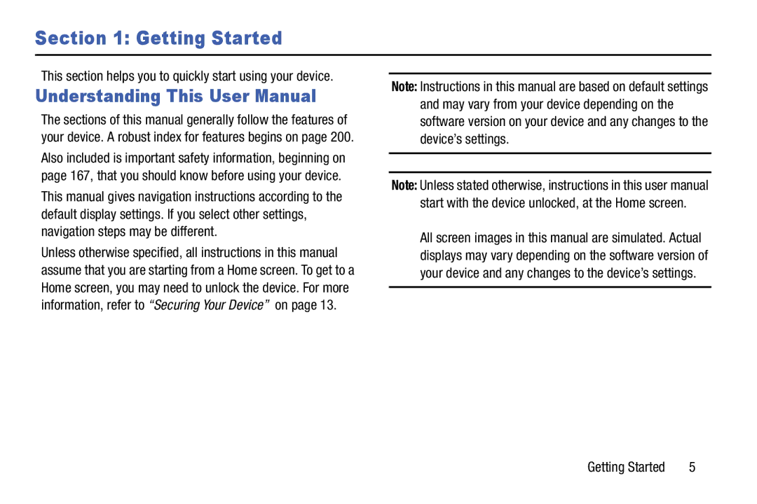 Samsung SMT217TMKATMB, Tab3 user manual This section helps you to quickly start using your device, Getting Started 