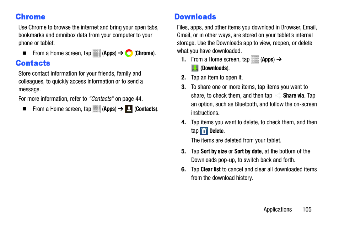 Samsung SMT217TMKATMB, Tab3 user manual Downloads, From a Home screen, tap Apps Chrome 