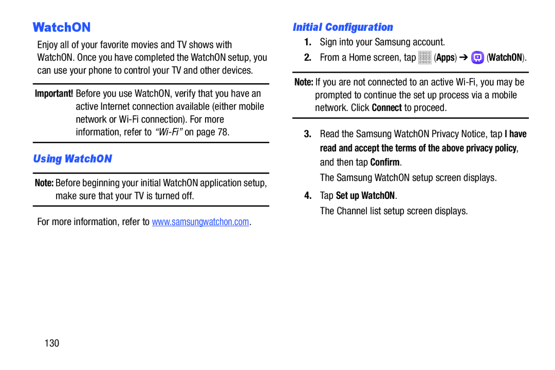 Samsung Tab3, SMT217TMKATMB user manual Using WatchON Initial Configuration, Tap Set up WatchON 