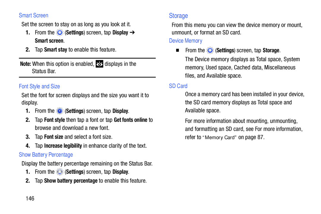 Samsung Tab3, SMT217TMKATMB user manual Storage 