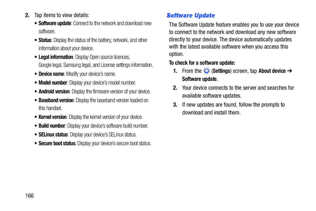 Samsung Tab3, SMT217TMKATMB Software Update, Device name Modify your device’s name, To check for a software update 