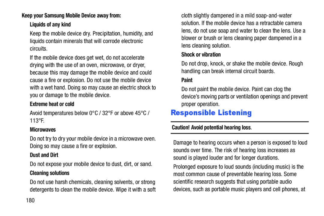 Samsung Tab3, SMT217TMKATMB user manual Responsible Listening 