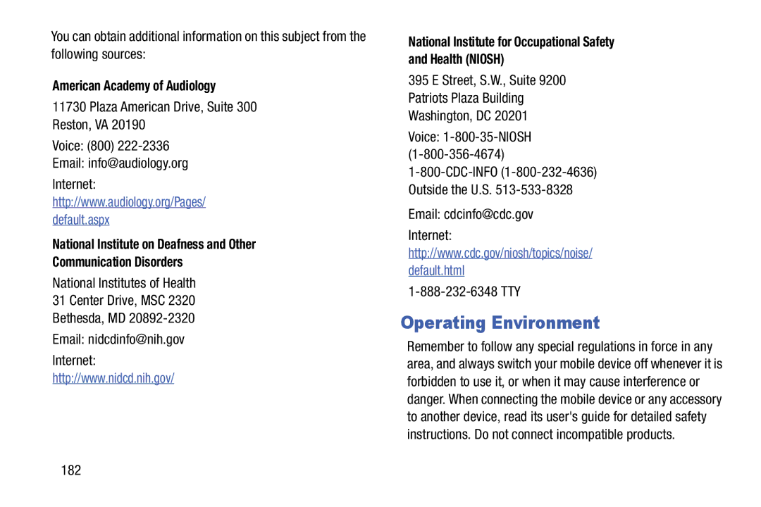 Samsung Tab3, SMT217TMKATMB Operating Environment, American Academy of Audiology, Email cdcinfo@cdc.gov Internet, 182 