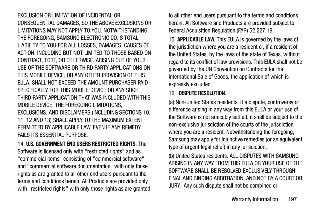 Samsung SMT217TMKATMB, Tab3 user manual Dispute Resolution, 197 