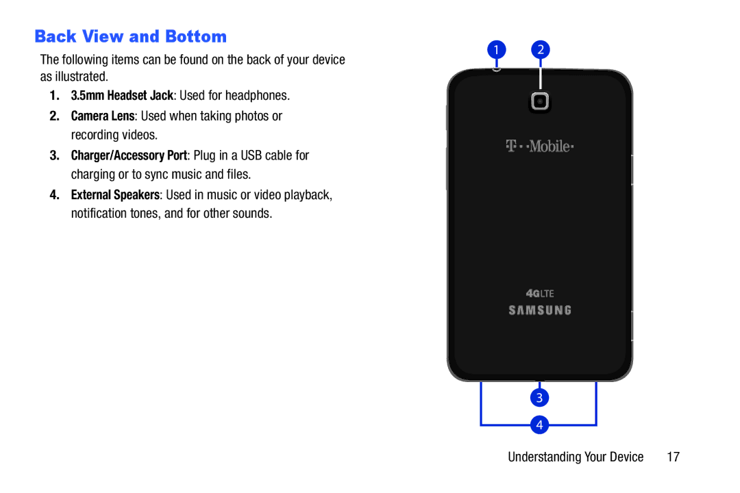 Samsung SMT217TMKATMB, Tab3 user manual Back View and Bottom 