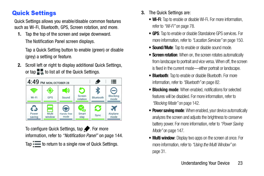 Samsung SMT217TMKATMB, Tab3 Or tap to list all of the Quick Settings, Sound/Mute Tap to enable or disable sound mode 