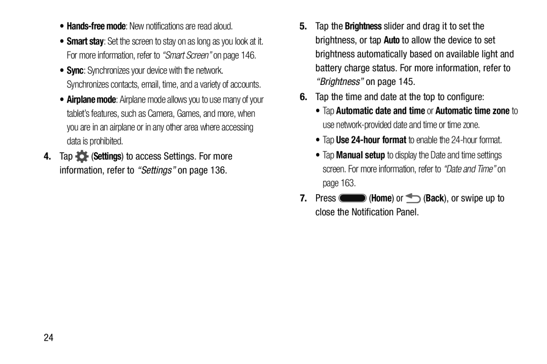 Samsung Tab3 user manual Tap the time and date at the top to configure, Hands-free mode New notifications are read aloud 