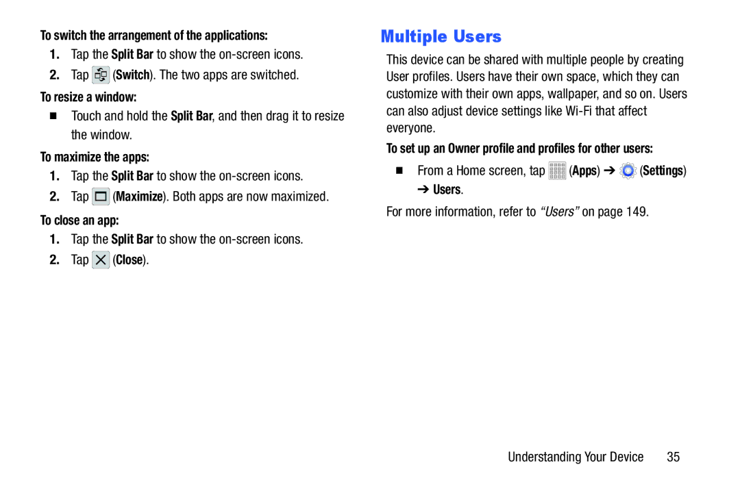 Samsung SMT217TMKATMB, Tab3 user manual Multiple Users 