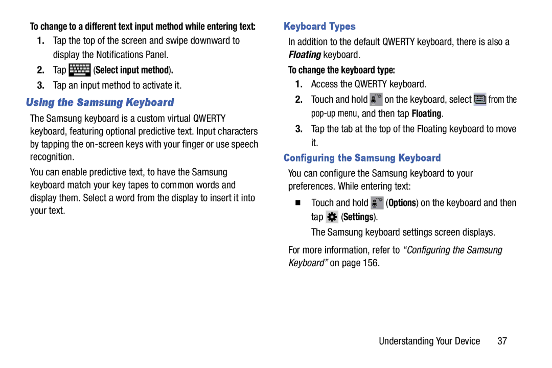 Samsung SMT217TMKATMB Using the Samsung Keyboard, Tap Select input method, Keyboard Types, To change the keyboard type 