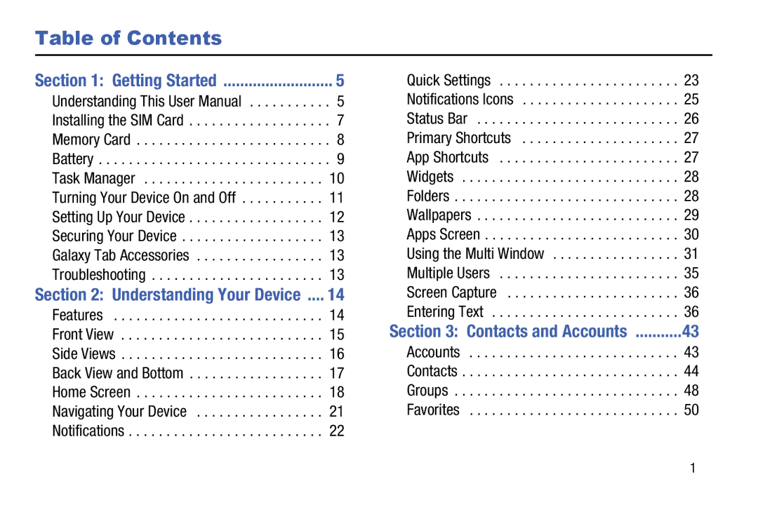 Samsung SMT217TMKATMB, Tab3 user manual Table of Contents 