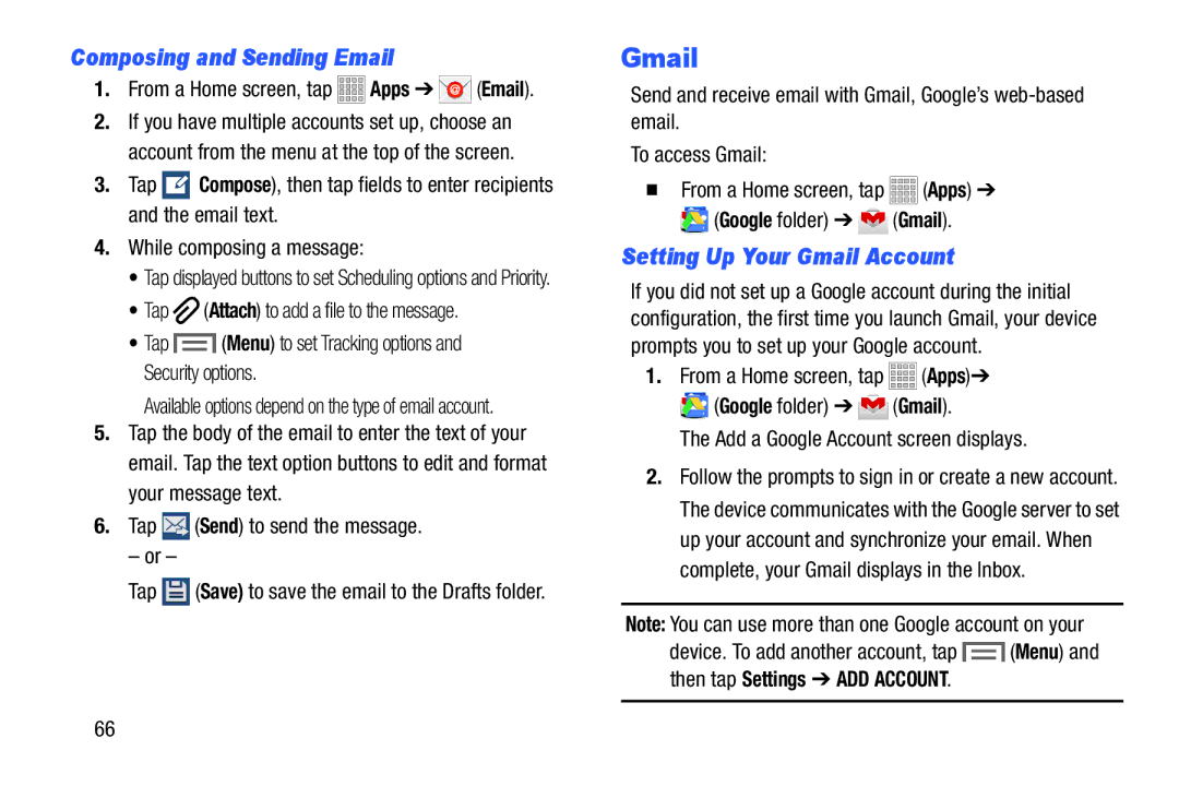 Samsung Tab3 Composing and Sending Email, Setting Up Your Gmail Account, Add a Google Account screen displays 