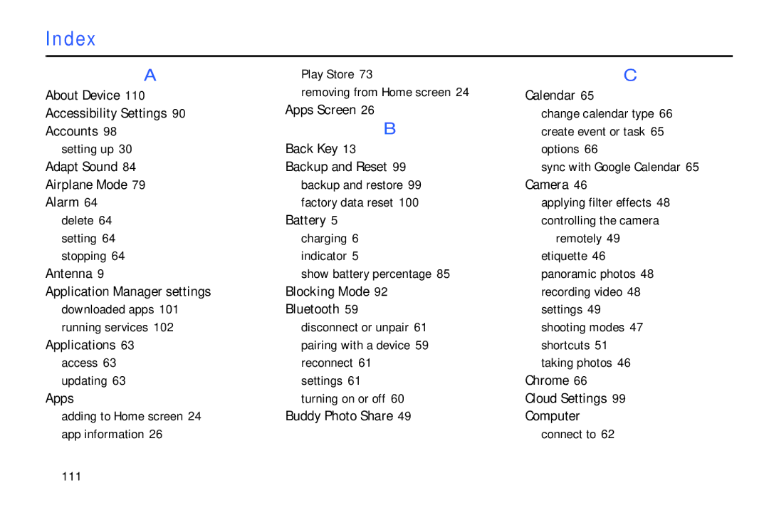 Samsung Tab4 user manual Index 