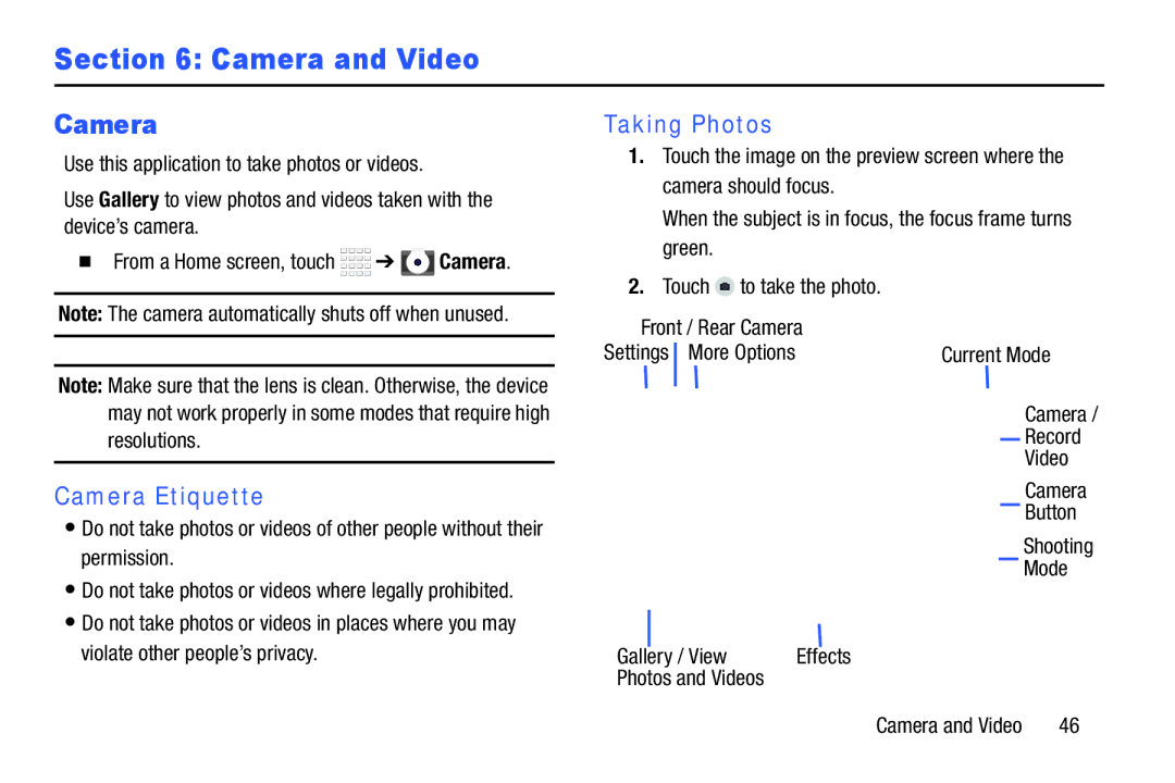 Samsung Tab4 Camera and Video, Taking Photos, Camera Etiquette, Current Mode Camera Record Video Button Shooting 