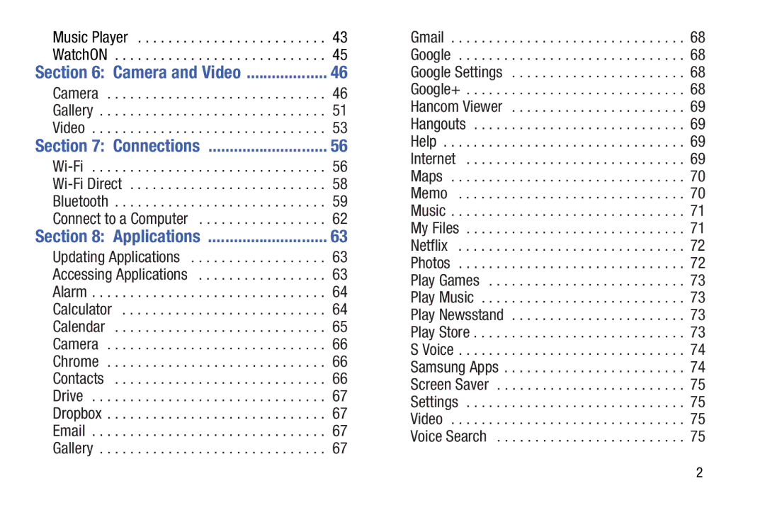 Samsung Tab4 user manual Applications, Camera and Video 