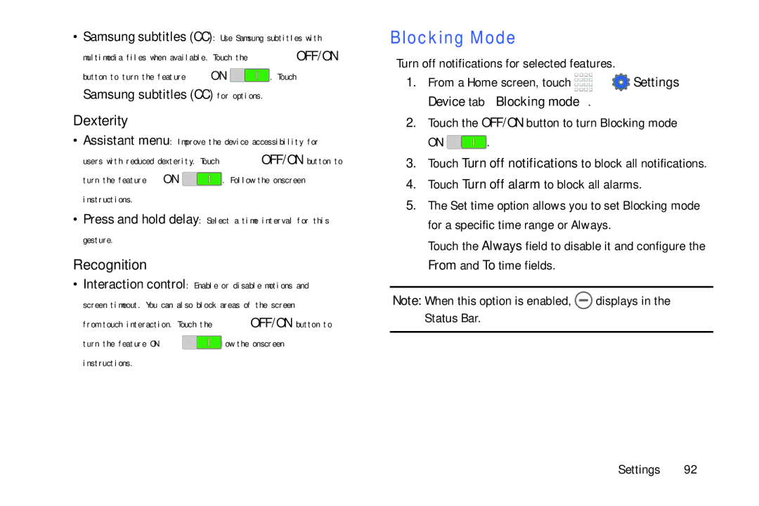 Samsung Tab4 user manual Blocking Mode, Turn the feature on . Follow the onscreen instructions 