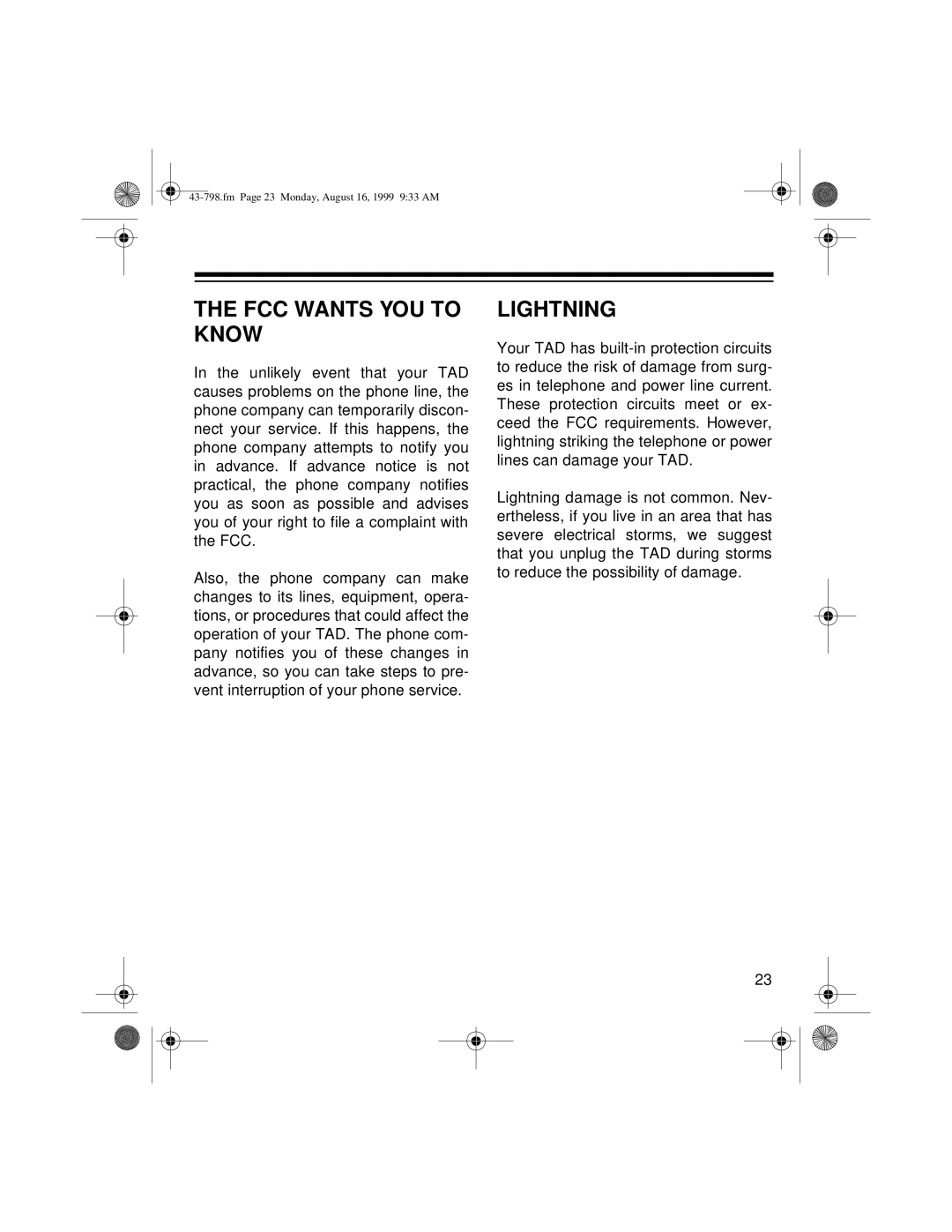 Samsung TAD-798 owner manual FCC Wants YOU to Know, Lightning 