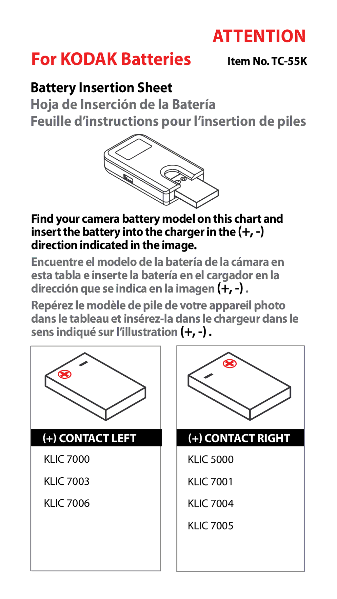 Samsung TC-555G manual For Kodak Batteries 