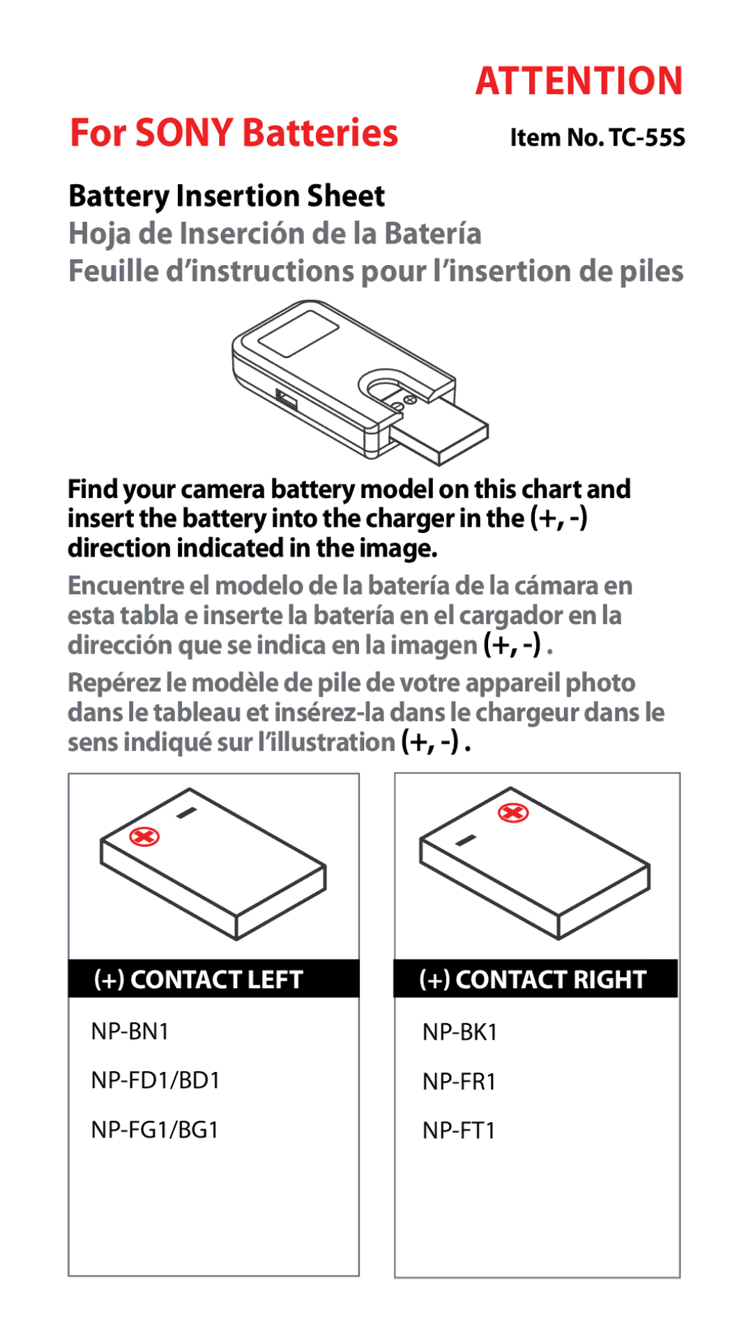 Samsung TC-555G manual For Sony Batteries 