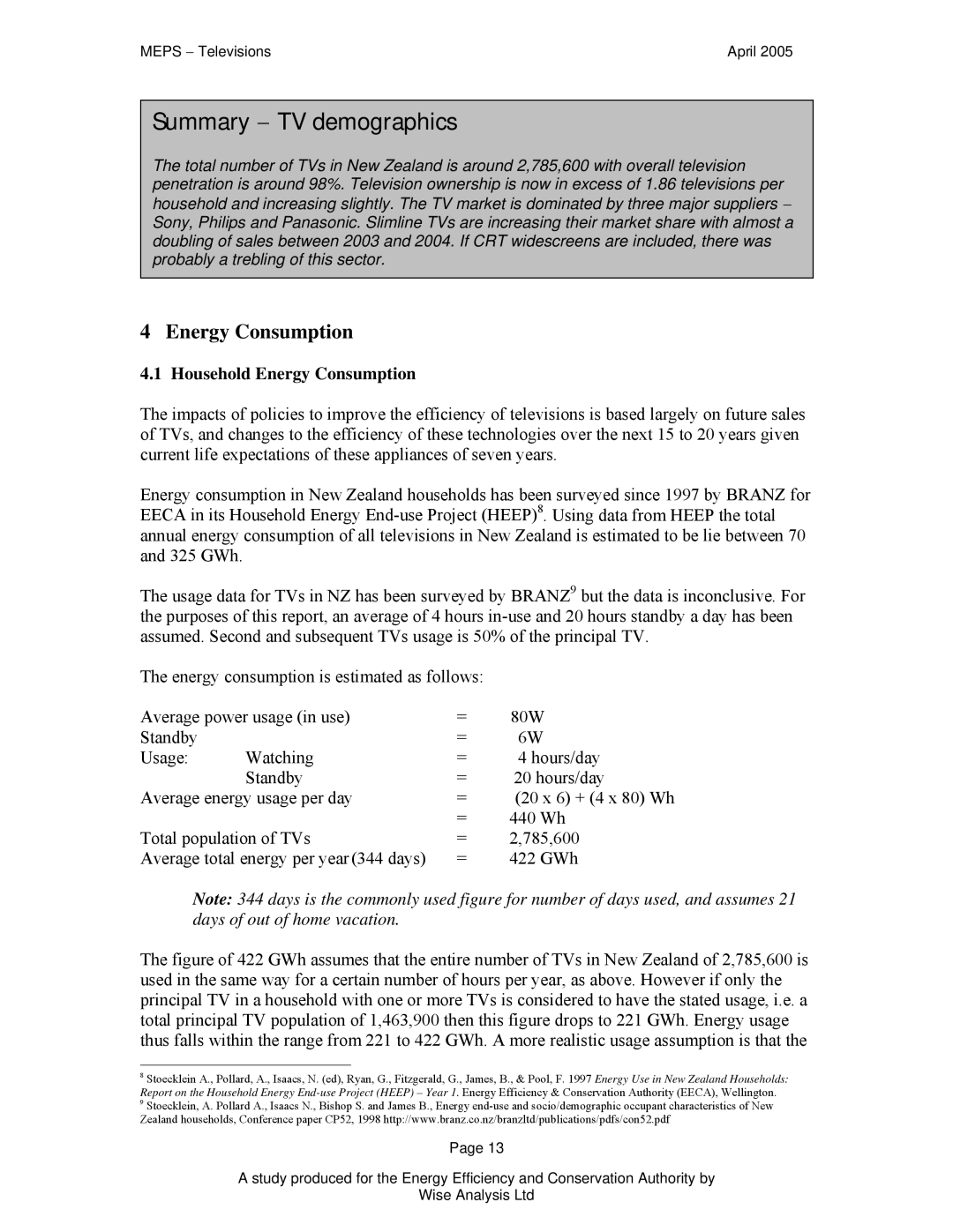 Samsung Televisions manual Summary − TV demographics, Household Energy Consumption 