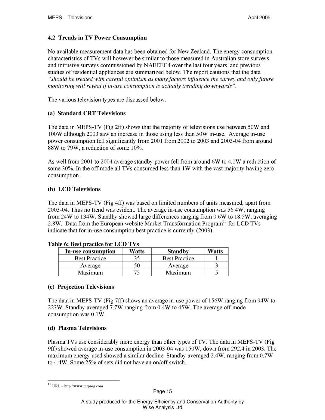 Samsung manual Trends in TV Power Consumption, Standard CRT Televisions, LCD Televisions, Projection Televisions 