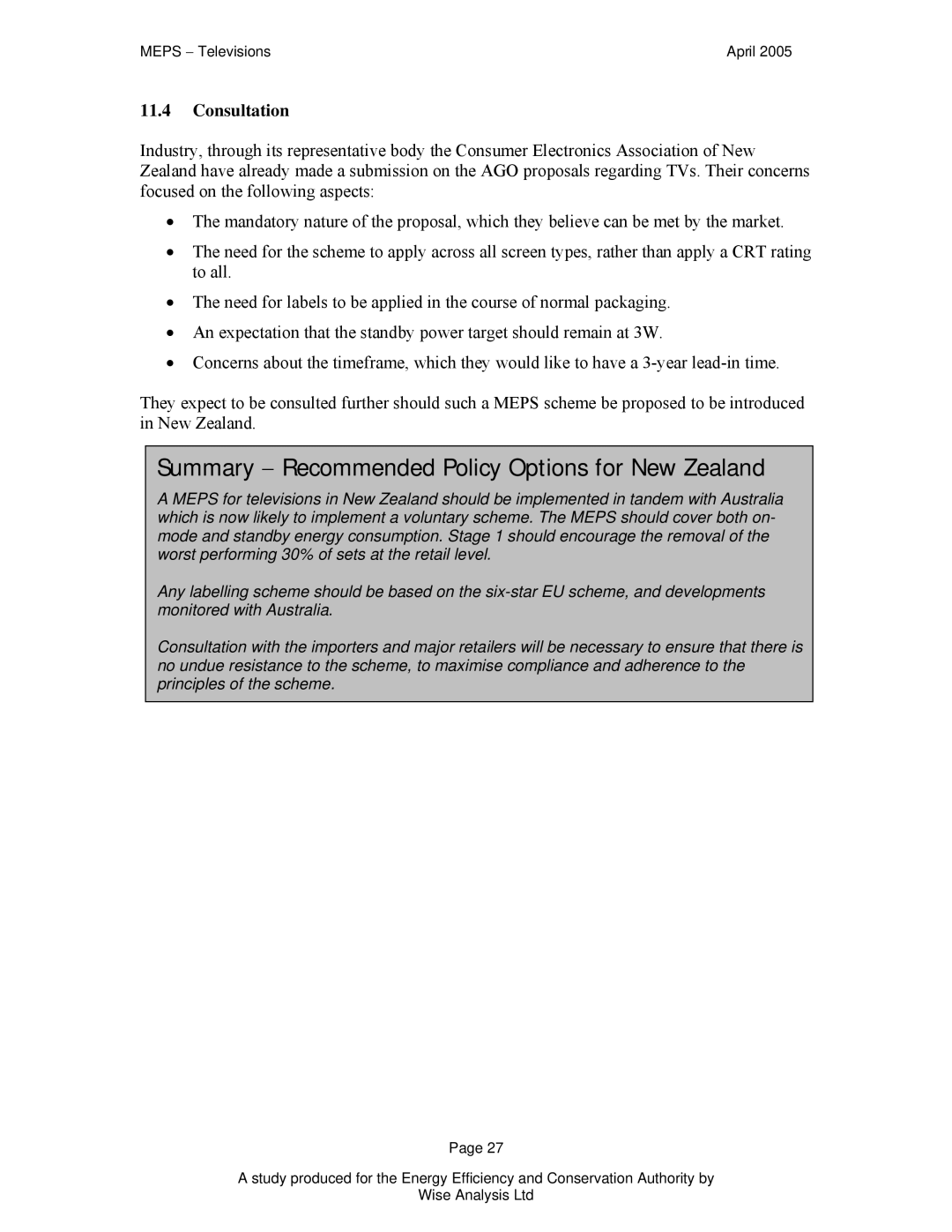 Samsung Televisions manual Summary − Recommended Policy Options for New Zealand, Consultation 