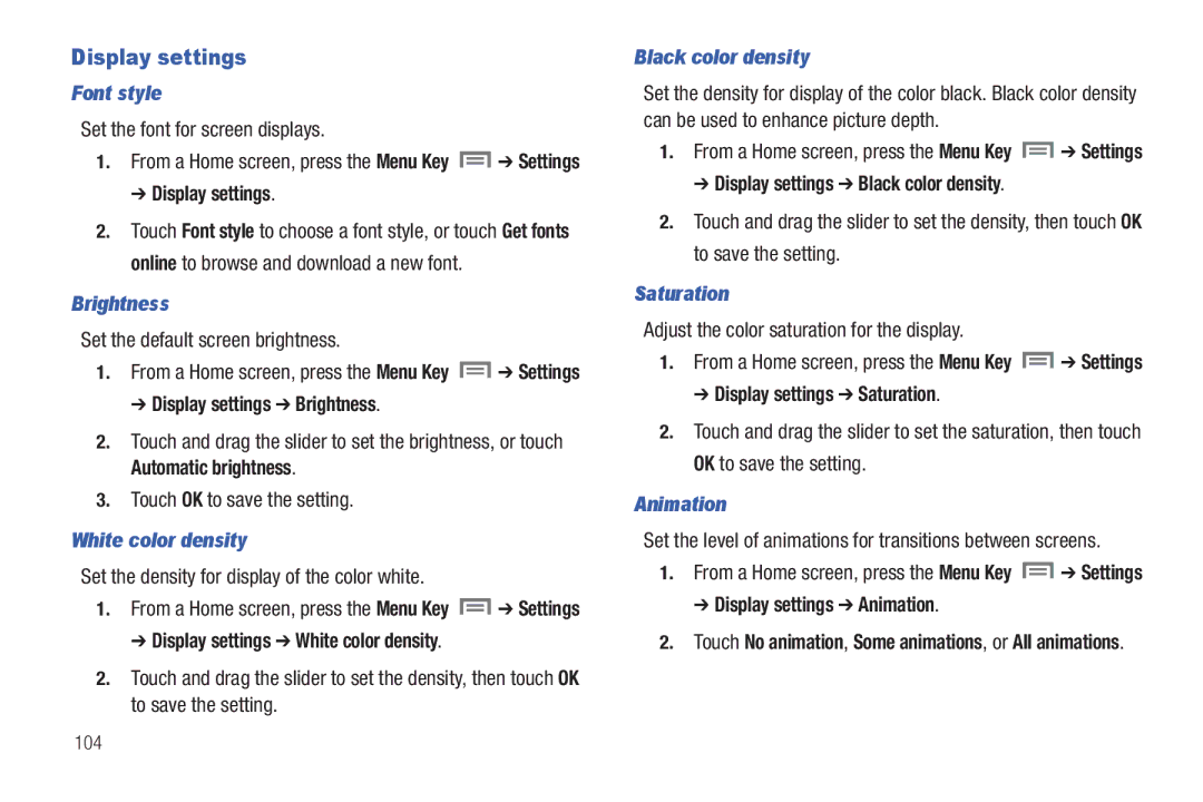 Samsung The Samsung Galaxy Tab user manual Display settings 