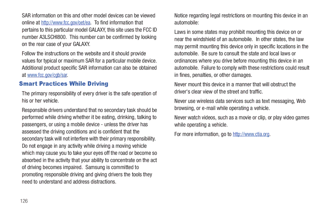 Samsung The Samsung Galaxy Tab user manual Smart Practices While Driving, 126 