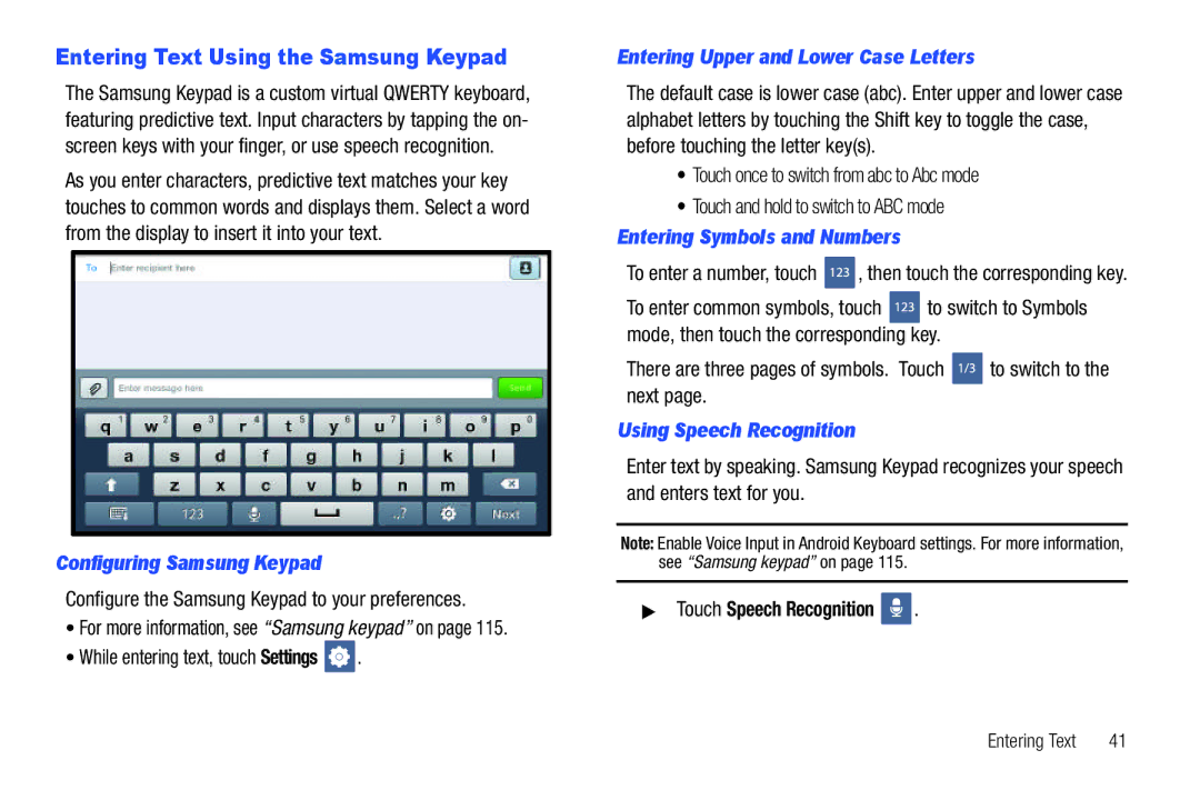 Samsung The Samsung Galaxy Tab user manual Entering Text Using the Samsung Keypad, Configuring Samsung Keypad 