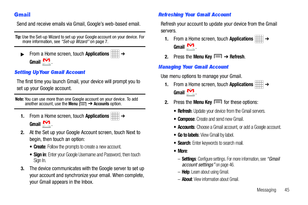 Samsung The Samsung Galaxy Tab user manual Setting UpYour Gmail Account, Refreshing Your Gmail Account 