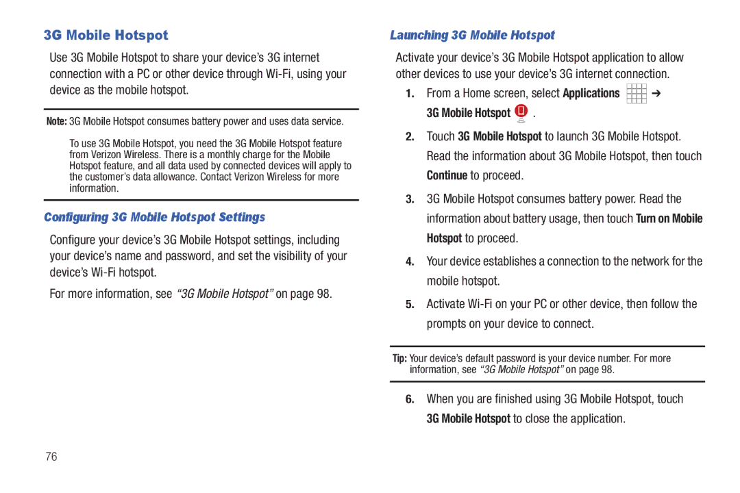 Samsung The Samsung Galaxy Tab user manual Configuring 3G Mobile Hotspot Settings, Launching 3G Mobile Hotspot 