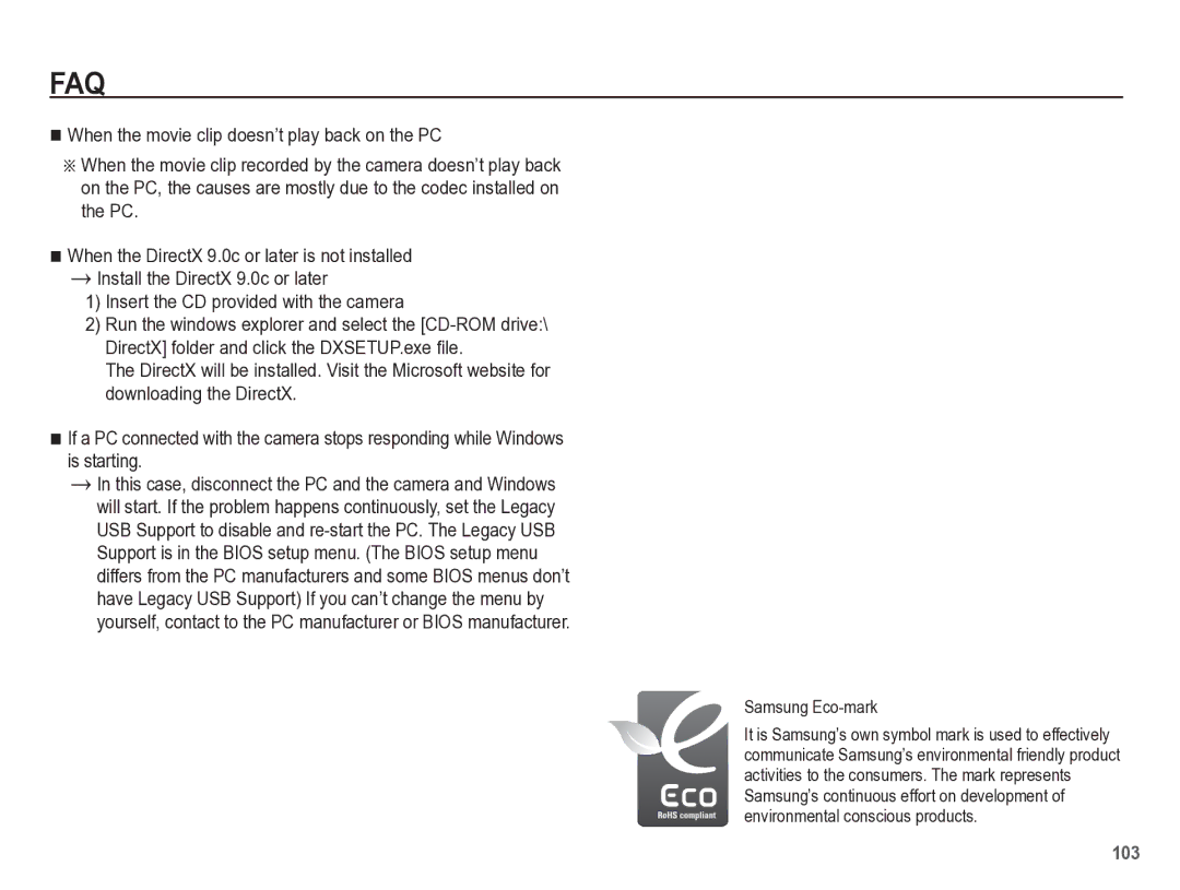 Samsung TL105 manual Samsung Eco-mark 