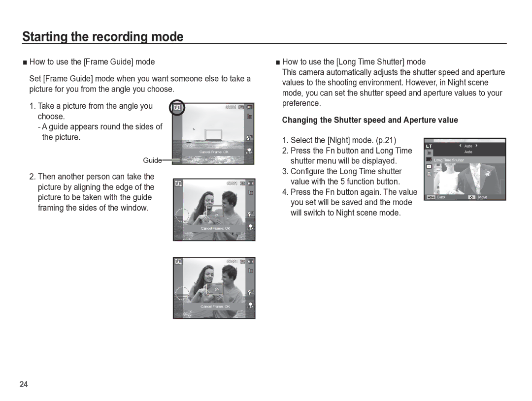 Samsung TL105 manual Picture, Select the Night mode. p.21 