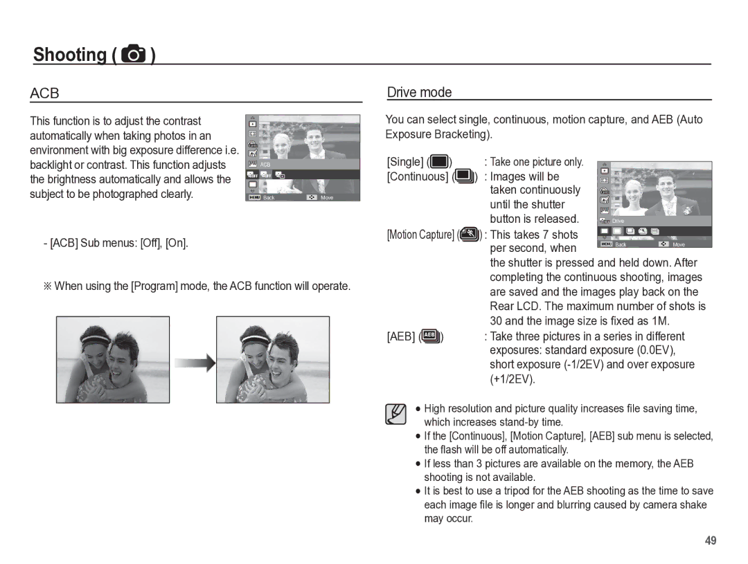 Samsung TL105 manual Drive mode 