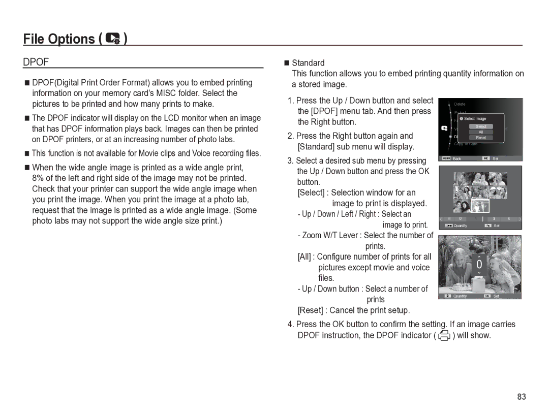 Samsung TL105 manual When the wide angle image is printed as a wide angle print, Reset Cancel the print setup 