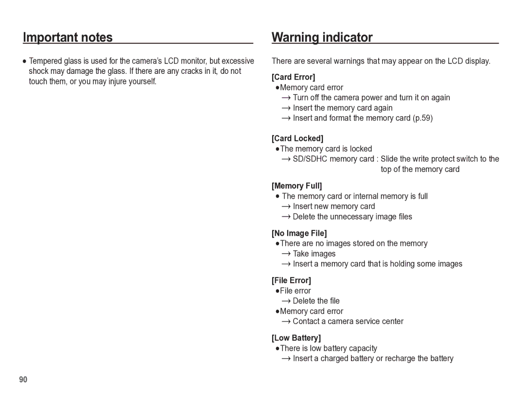 Samsung TL105 manual Card Locked, Memory card is locked 