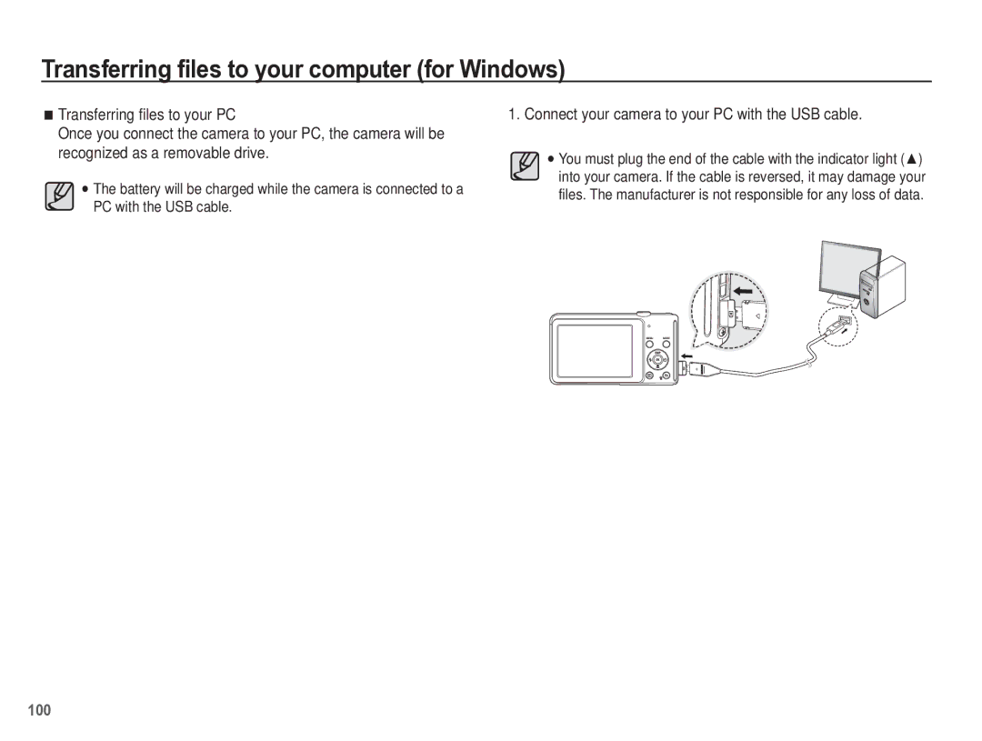 Samsung TL110 manual Connect your camera to your PC with the USB cable 