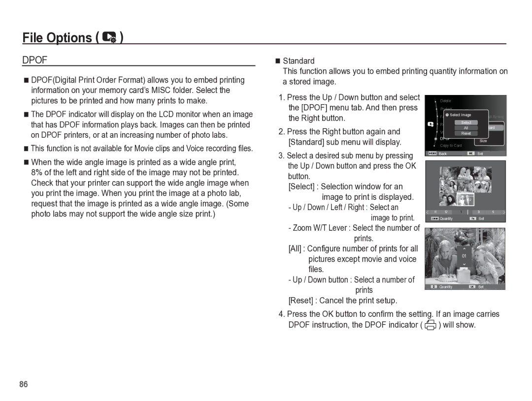 Samsung TL110 manual When the wide angle image is printed as a wide angle print, Reset Cancel the print setup 