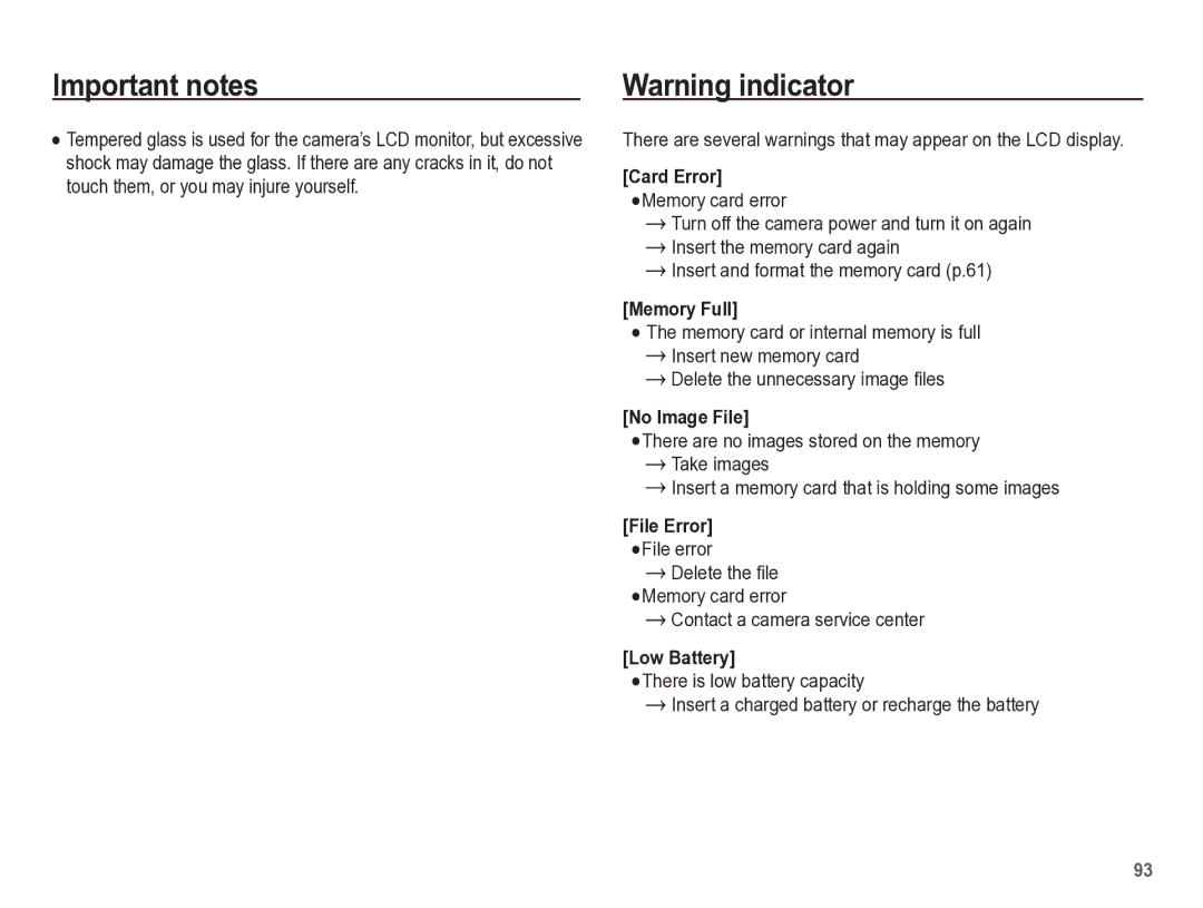 Samsung TL110 manual File Error 