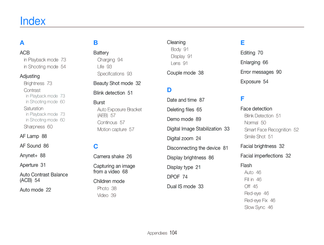 Samsung TL210 user manual Index 