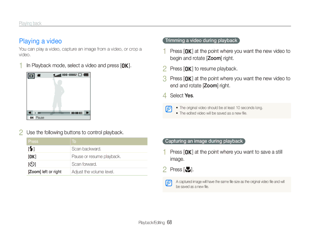 Samsung TL210 Playing a video, Playback mode, select a video and press o, Use the following buttons to control playback 