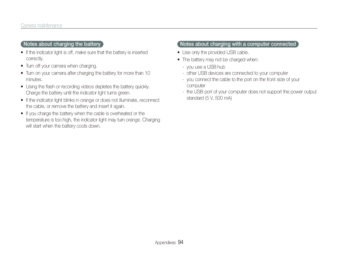 Samsung TL210 user manual Camera maintenance 